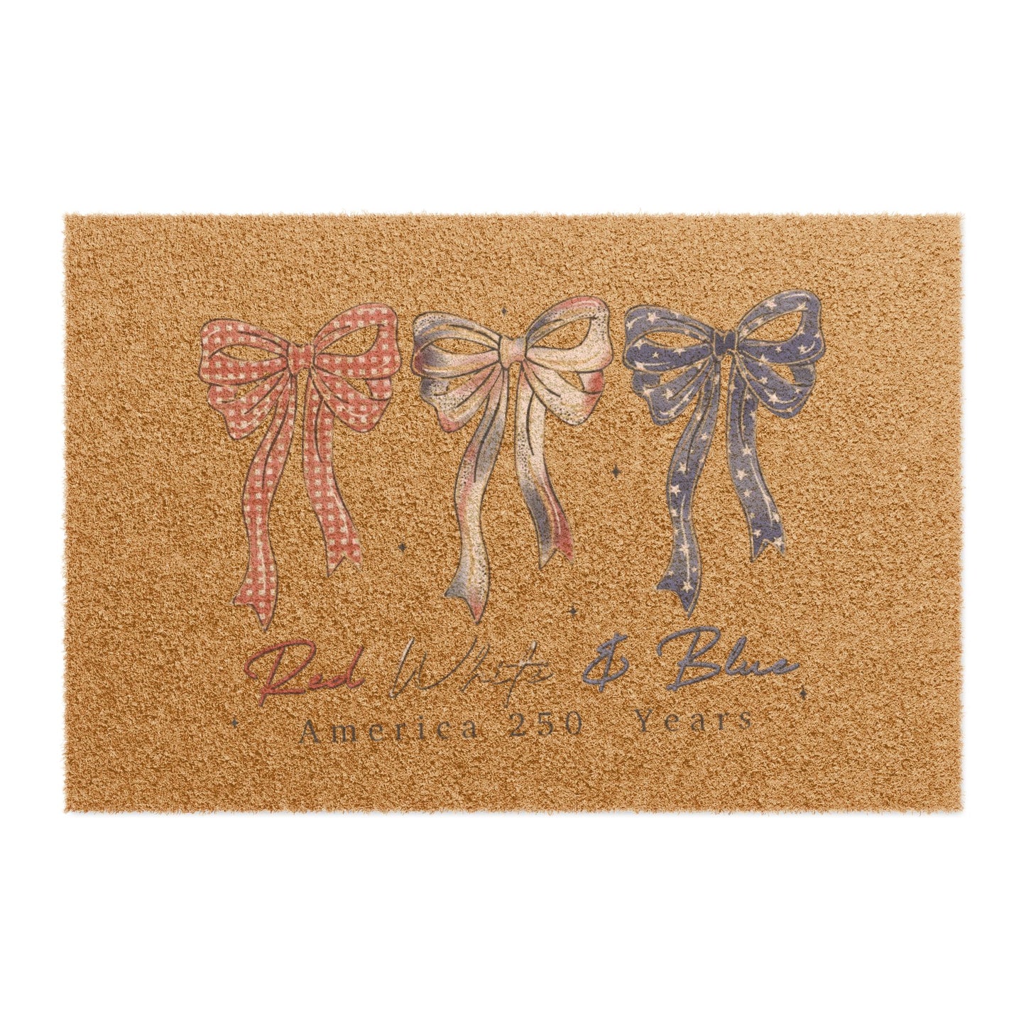 Patriotic Red White & Blue Bow Doormat – Rustic Americana Welcome Mat