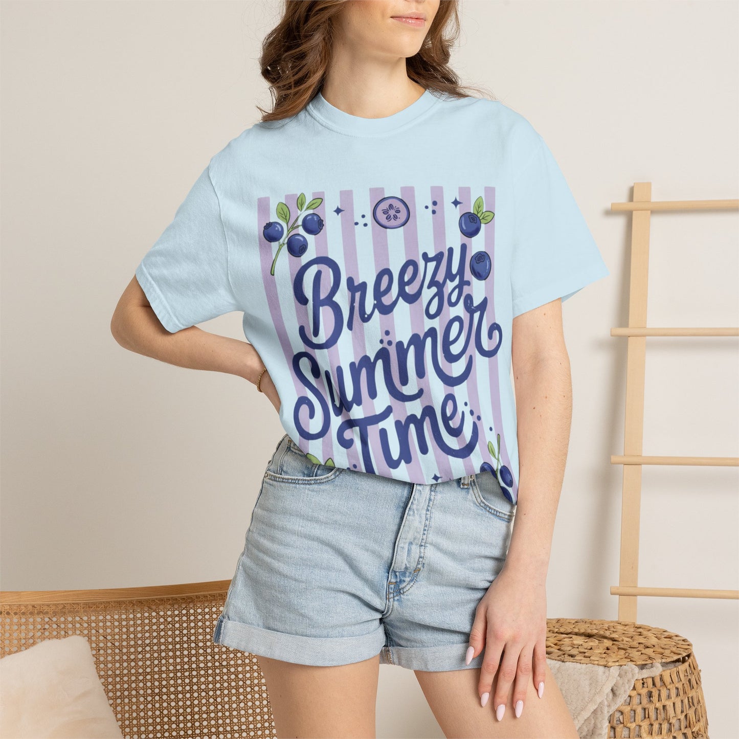 Breezy Summer Time T-Shirt — Blueberry Stripe Summer Vibes Tee