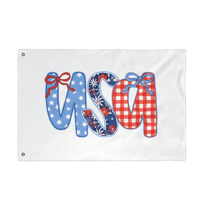Patriotic USA Double-Sided Garden Flag - Red White Blue Ribbon Letters (4th of July)