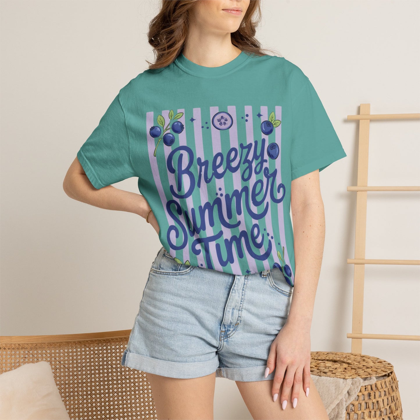 Breezy Summer Time T-Shirt — Blueberry Stripe Summer Vibes Tee