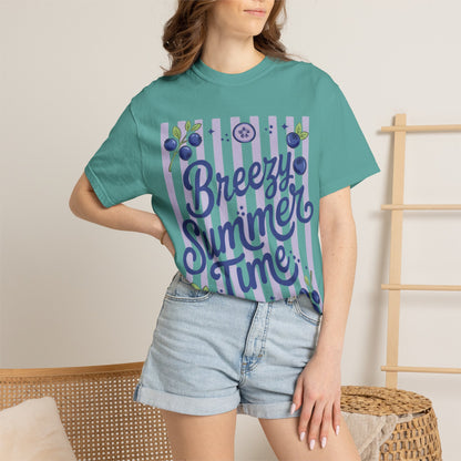 Breezy Summer Time T-Shirt — Blueberry Stripe Summer Vibes Tee