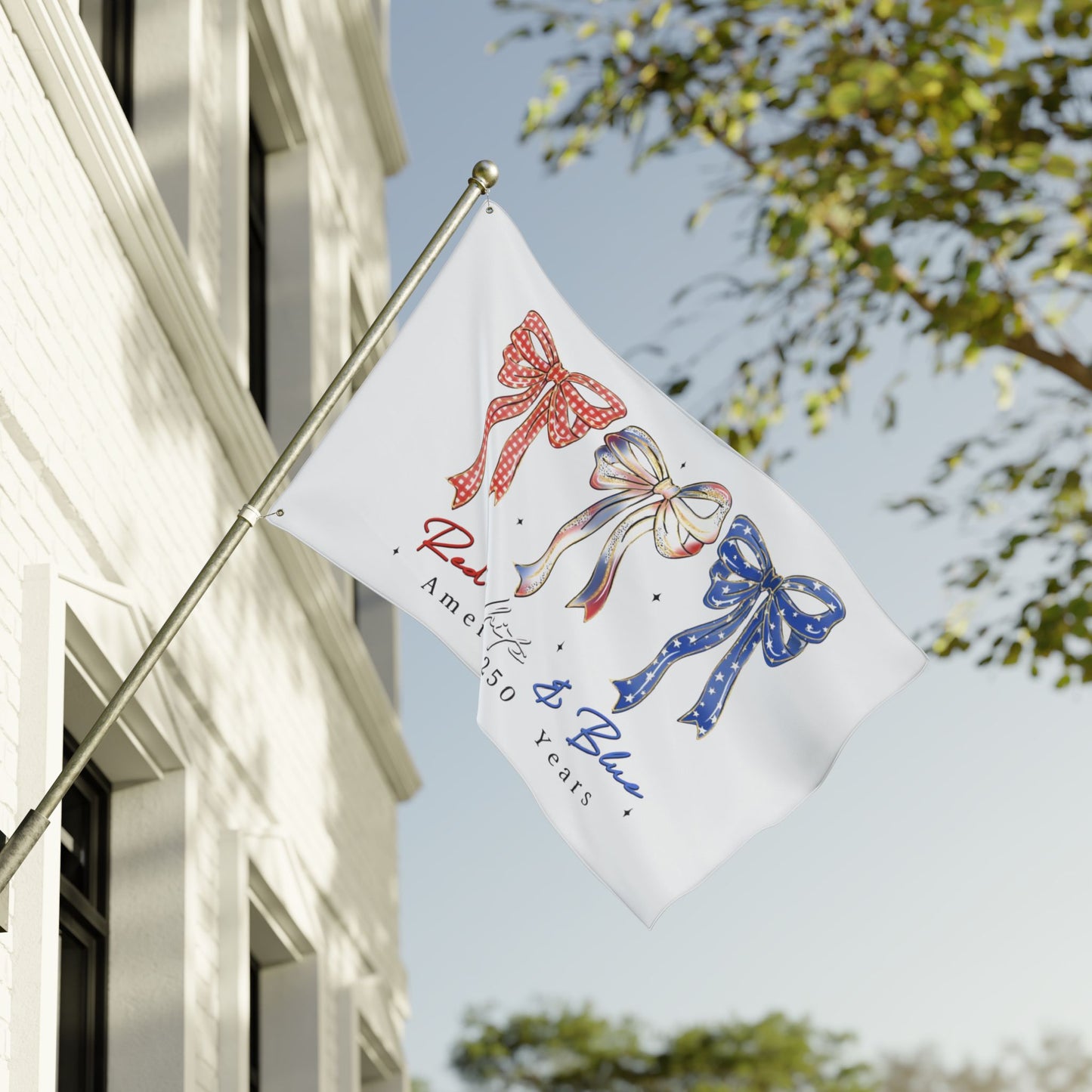 America 250 Red White & Blue Decorative Flag — Double-Sided Patriotic Bow Garden Flag