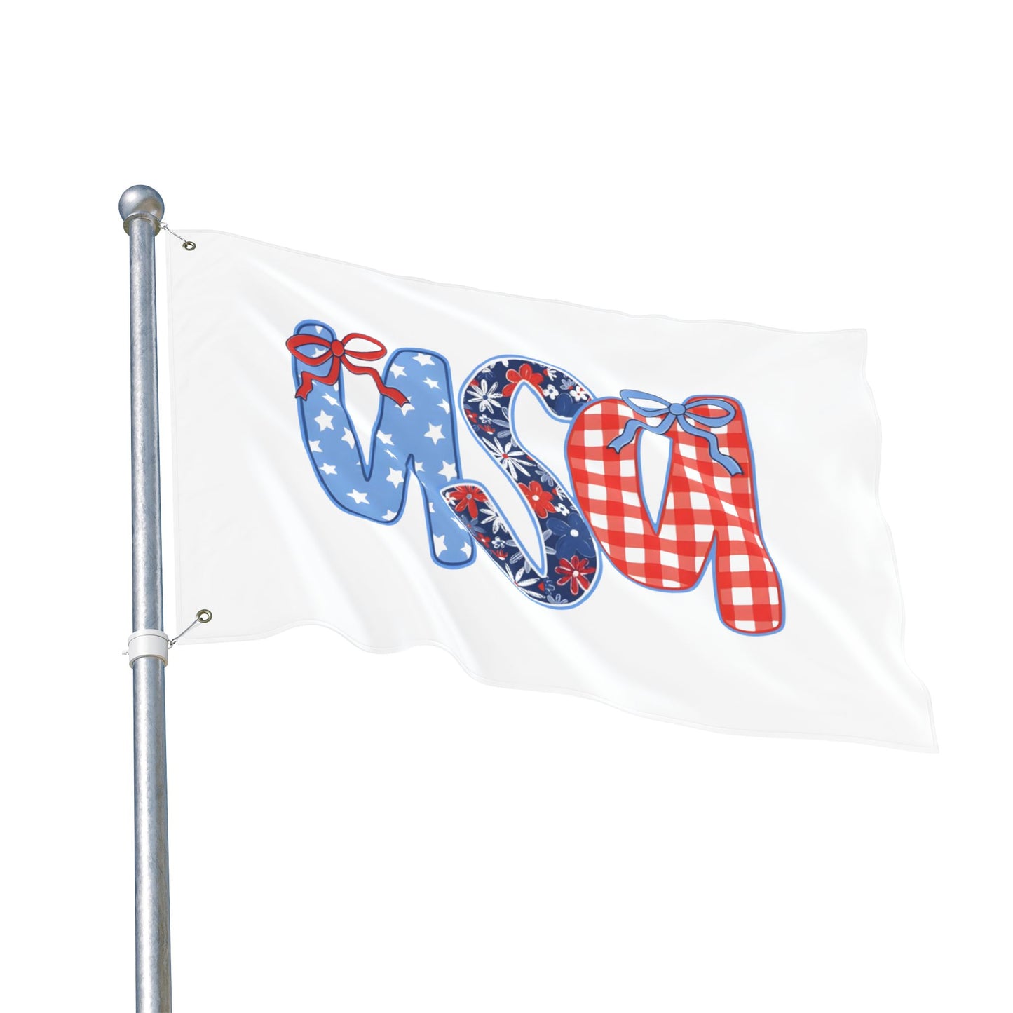 Patriotic USA Double-Sided Garden Flag - Red White Blue Ribbon Letters (4th of July)