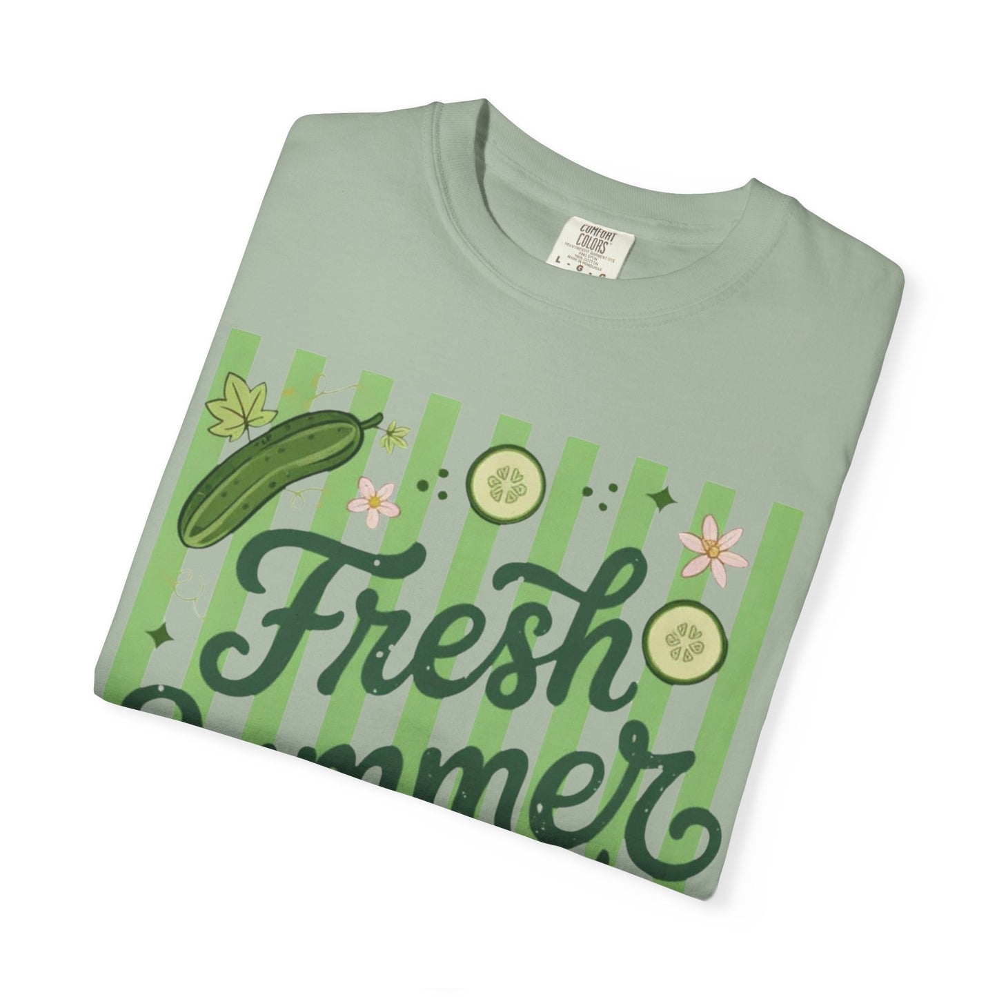 Fresh Summer Time T-Shirt — Green Stripes & Cucumber Graphic