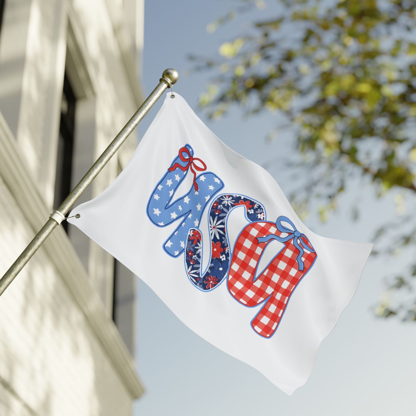 Patriotic USA Double-Sided Garden Flag - Red White Blue Ribbon Letters (4th of July)