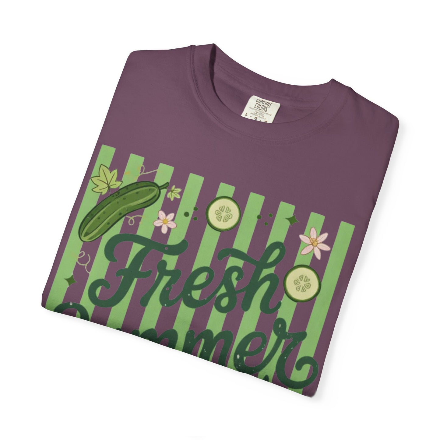 Fresh Summer Time T-Shirt — Green Stripes & Cucumber Graphic