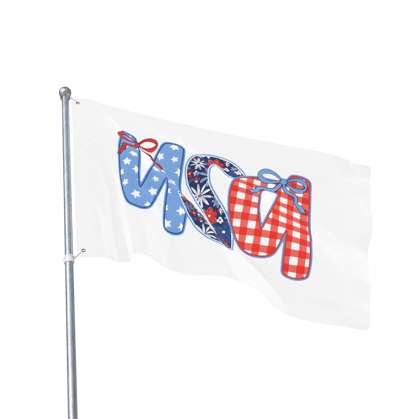 Patriotic USA Double-Sided Garden Flag - Red White Blue Ribbon Letters (4th of July)