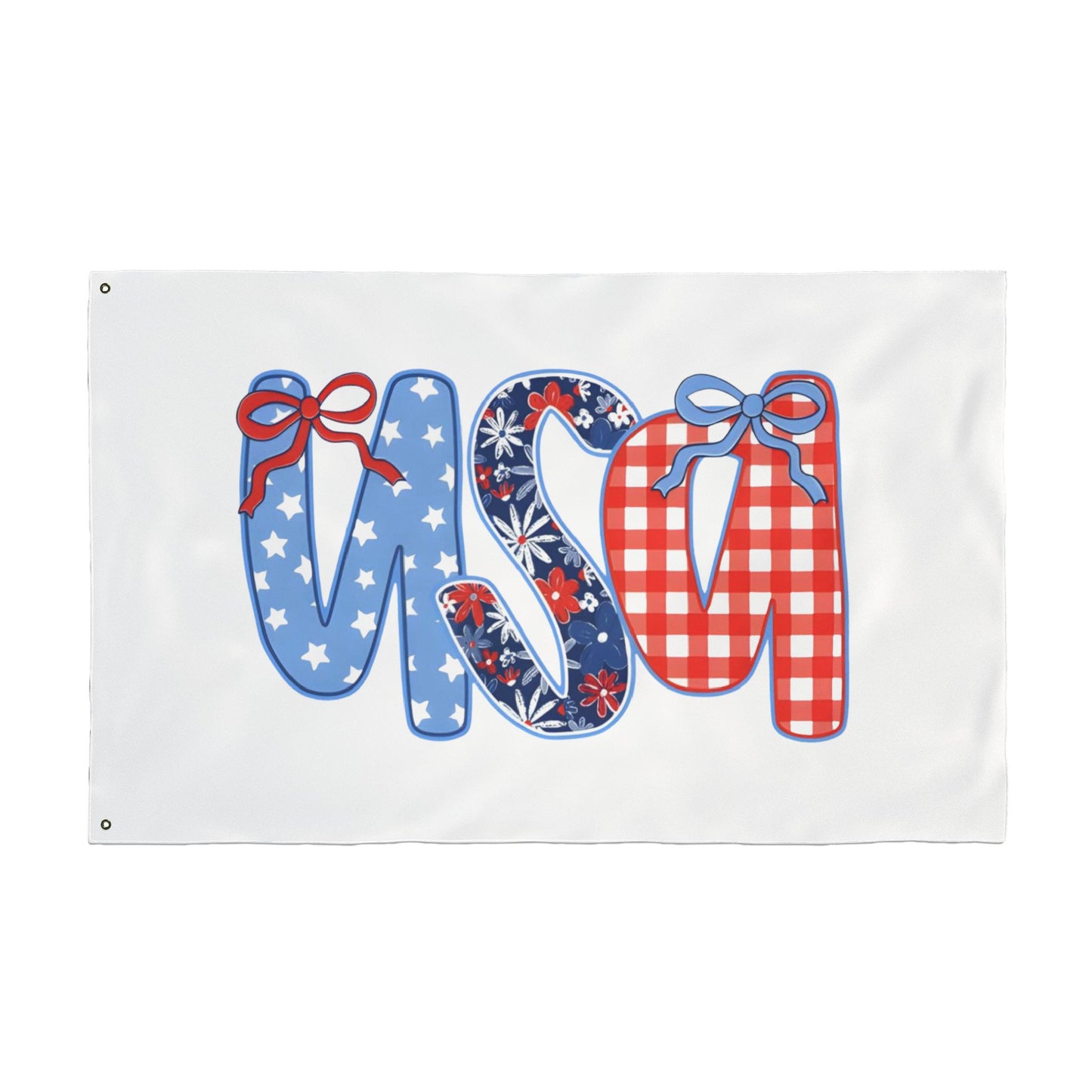 Patriotic USA Double-Sided Garden Flag - Red White Blue Ribbon Letters (4th of July)