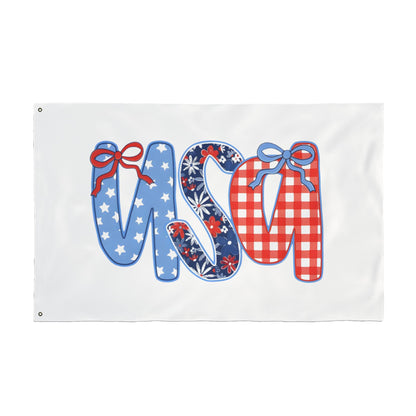 Patriotic USA Double-Sided Garden Flag - Red White Blue Ribbon Letters (4th of July)