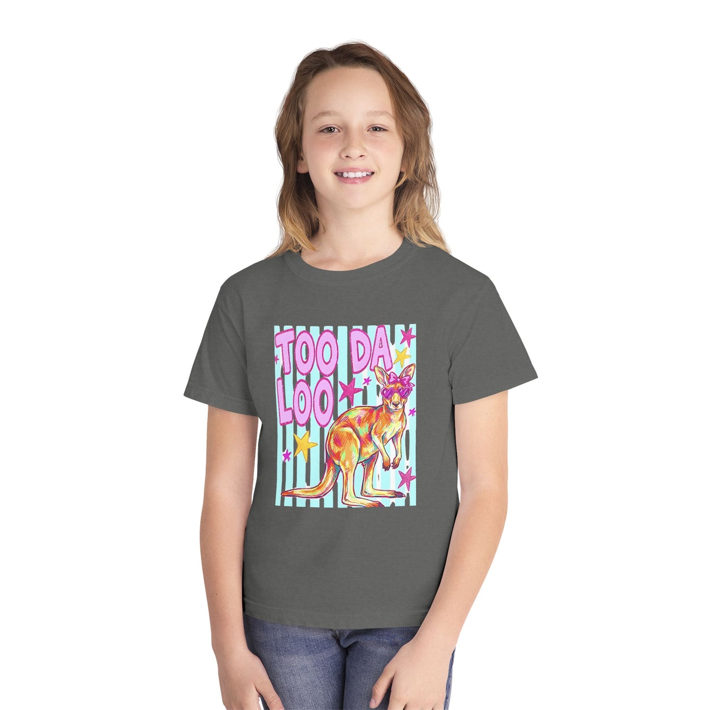 Too Da Loo Kangaroo Youth Tee — Retro Pastel Aussie Animal Shirt