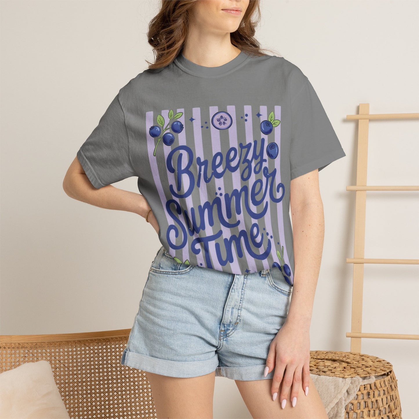 Breezy Summer Time T-Shirt — Blueberry Stripe Summer Vibes Tee