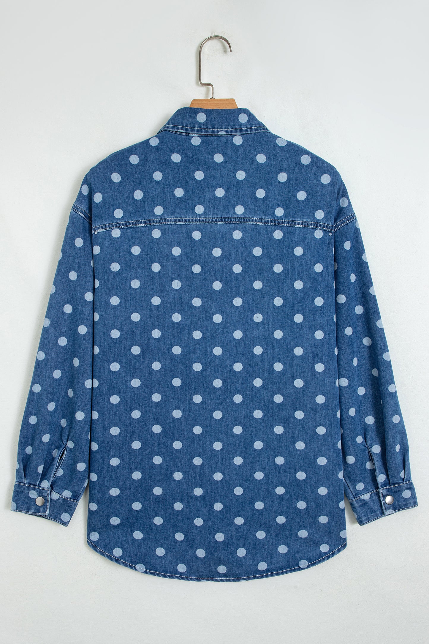 Blue Polka Dot Long Sleeve Collar Shift Tunic Denim Jacket
