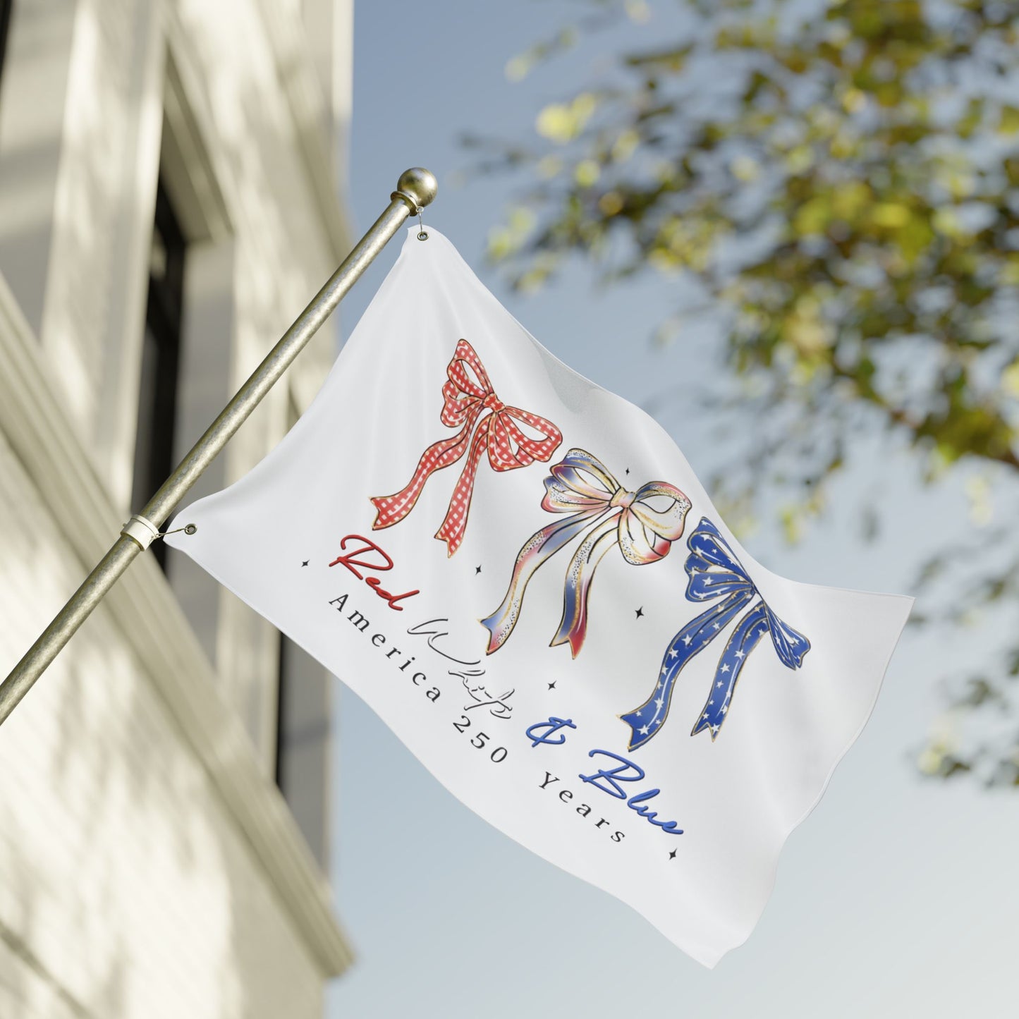 America 250 Red White & Blue Decorative Flag — Double-Sided Patriotic Bow Garden Flag