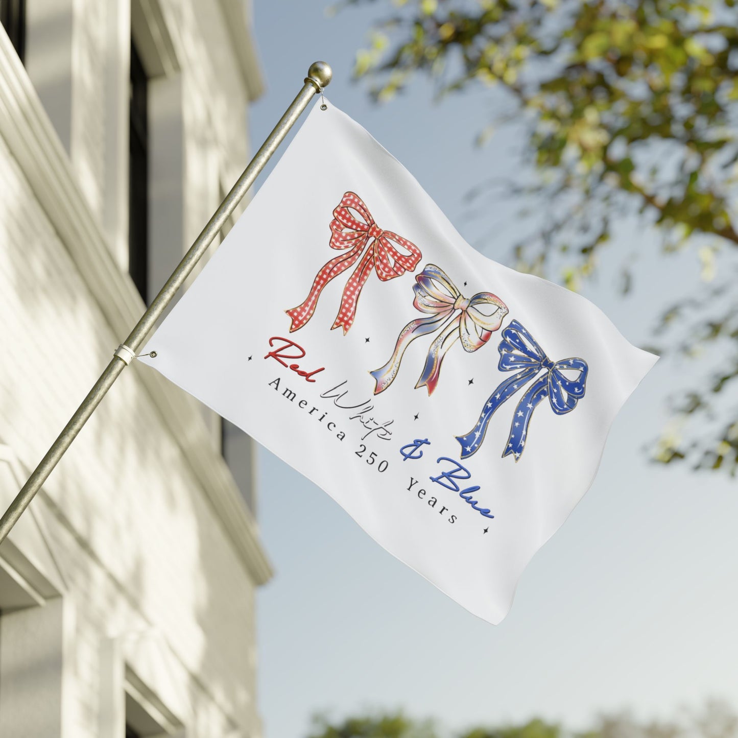 America 250 Red White & Blue Decorative Flag — Double-Sided Patriotic Bow Garden Flag