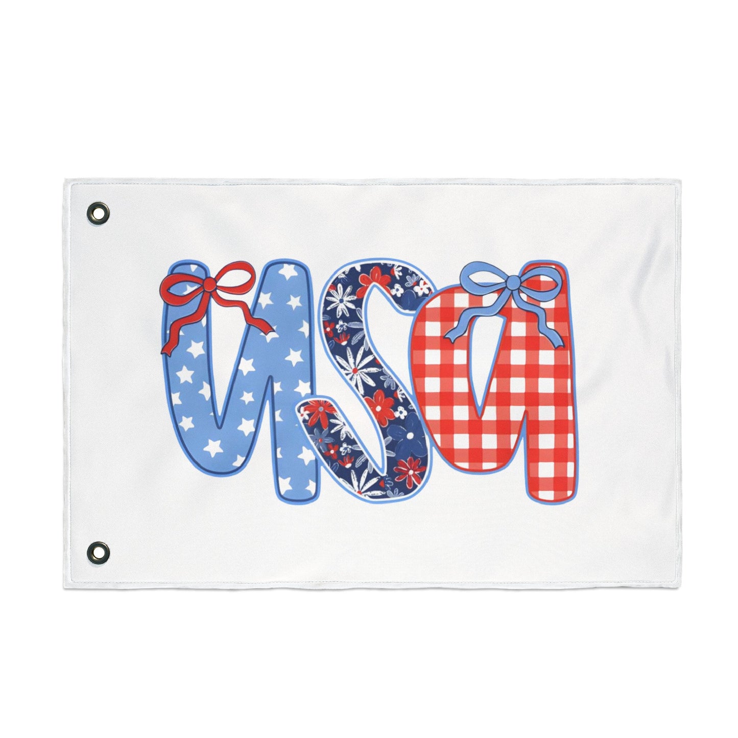 Patriotic USA Double-Sided Garden Flag - Red White Blue Ribbon Letters (4th of July)