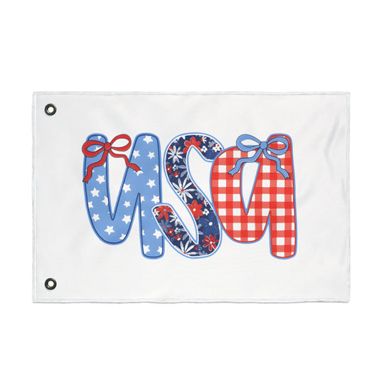 Patriotic USA Double-Sided Garden Flag - Red White Blue Ribbon Letters (4th of July)