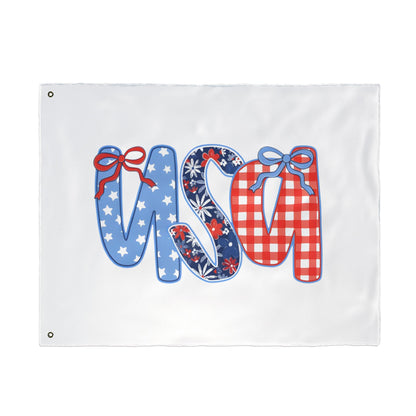 Patriotic USA Double-Sided Garden Flag - Red White Blue Ribbon Letters (4th of July)