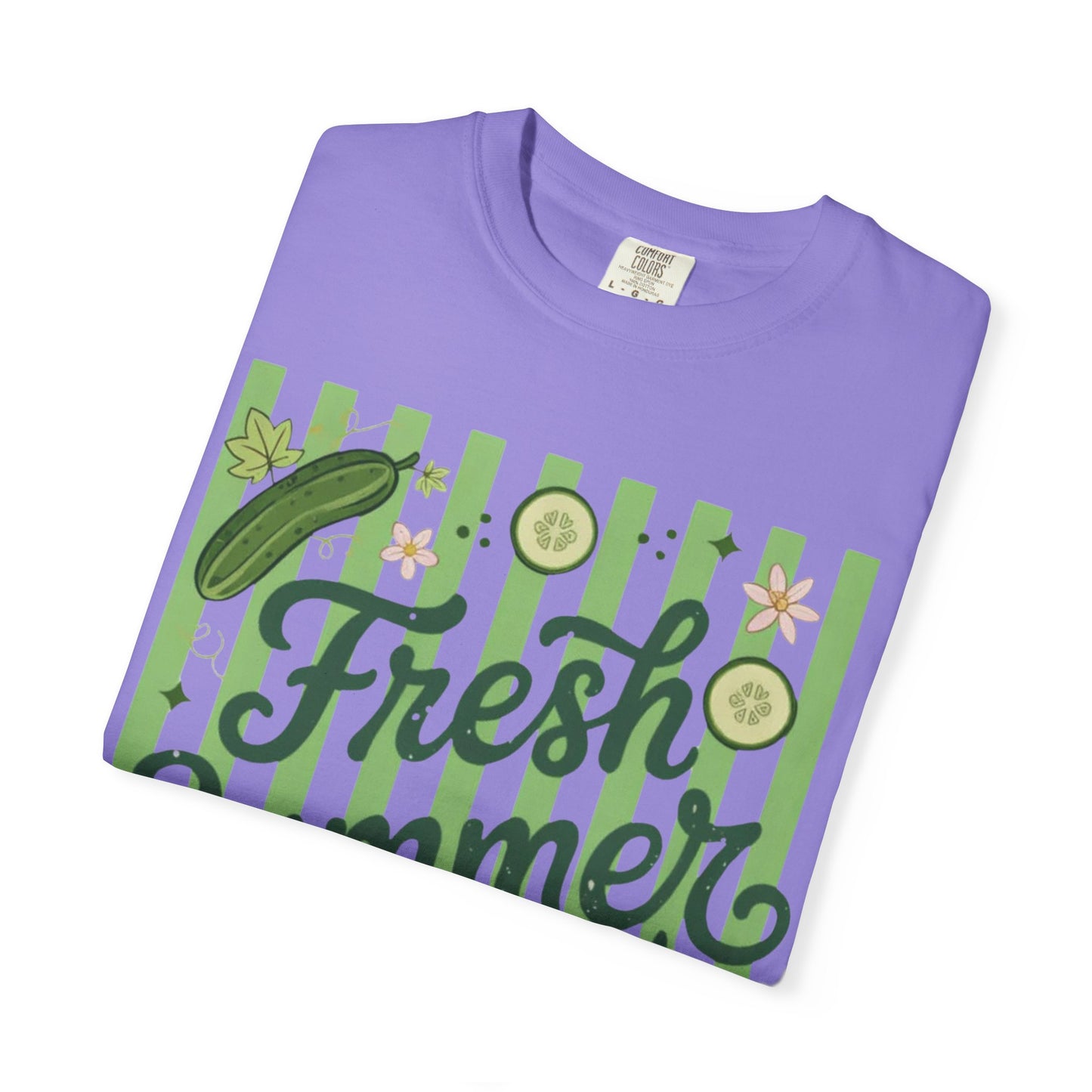 Fresh Summer Time T-Shirt — Green Stripes & Cucumber Graphic