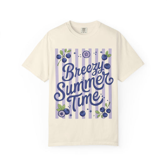 Breezy Summer Time T-Shirt — Blueberry Stripe Summer Vibes Tee