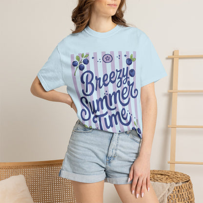 Breezy Summer Time T-Shirt — Blueberry Stripe Summer Vibes Tee