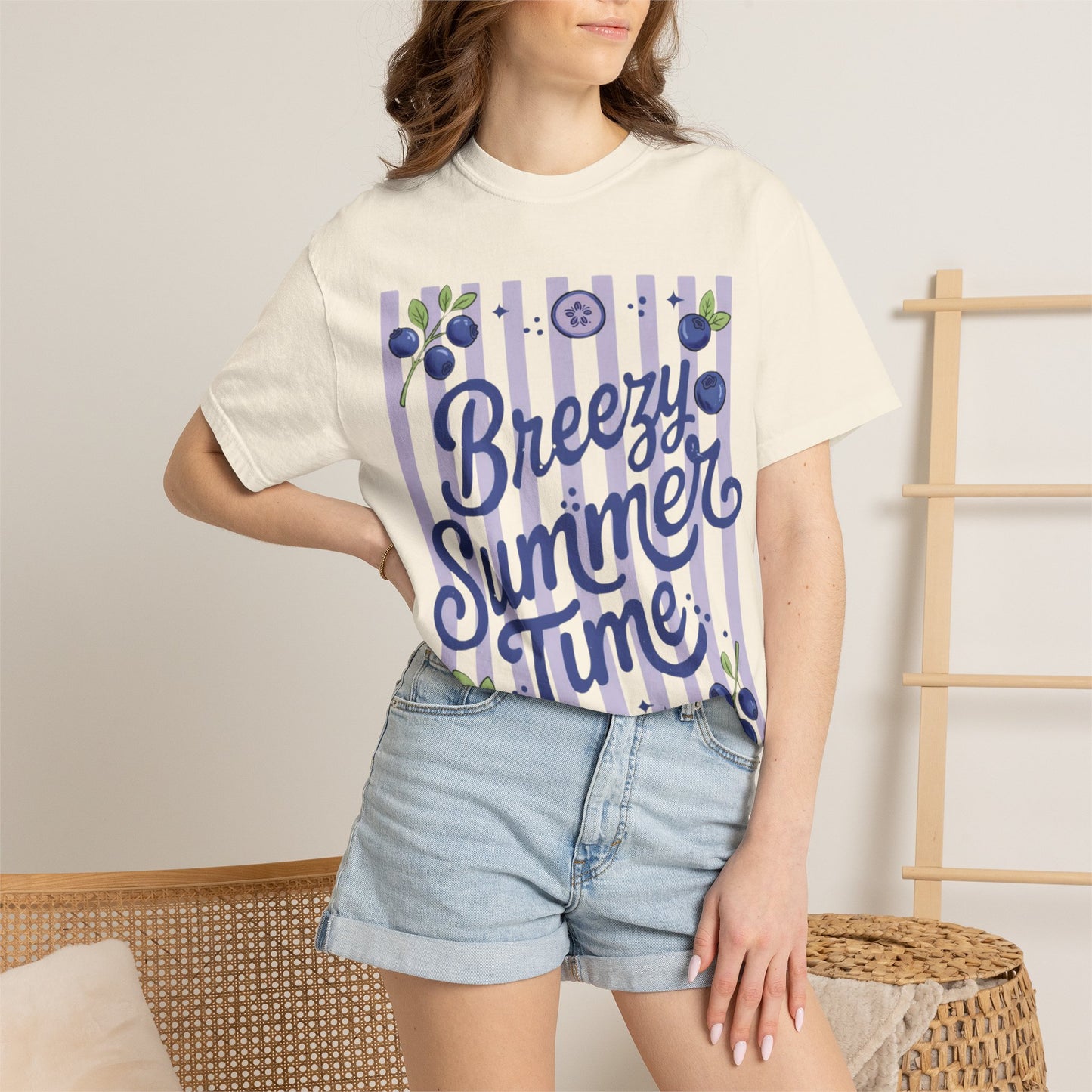 Breezy Summer Time T-Shirt — Blueberry Stripe Summer Vibes Tee