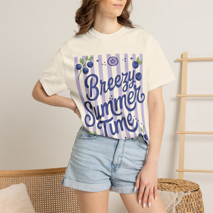 Breezy Summer Time T-Shirt — Blueberry Stripe Summer Vibes Tee