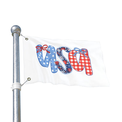 Patriotic USA Double-Sided Garden Flag - Red White Blue Ribbon Letters (4th of July)