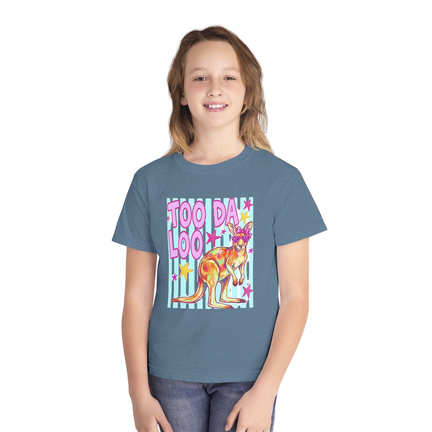 Too Da Loo Kangaroo Youth Tee — Retro Pastel Aussie Animal Shirt