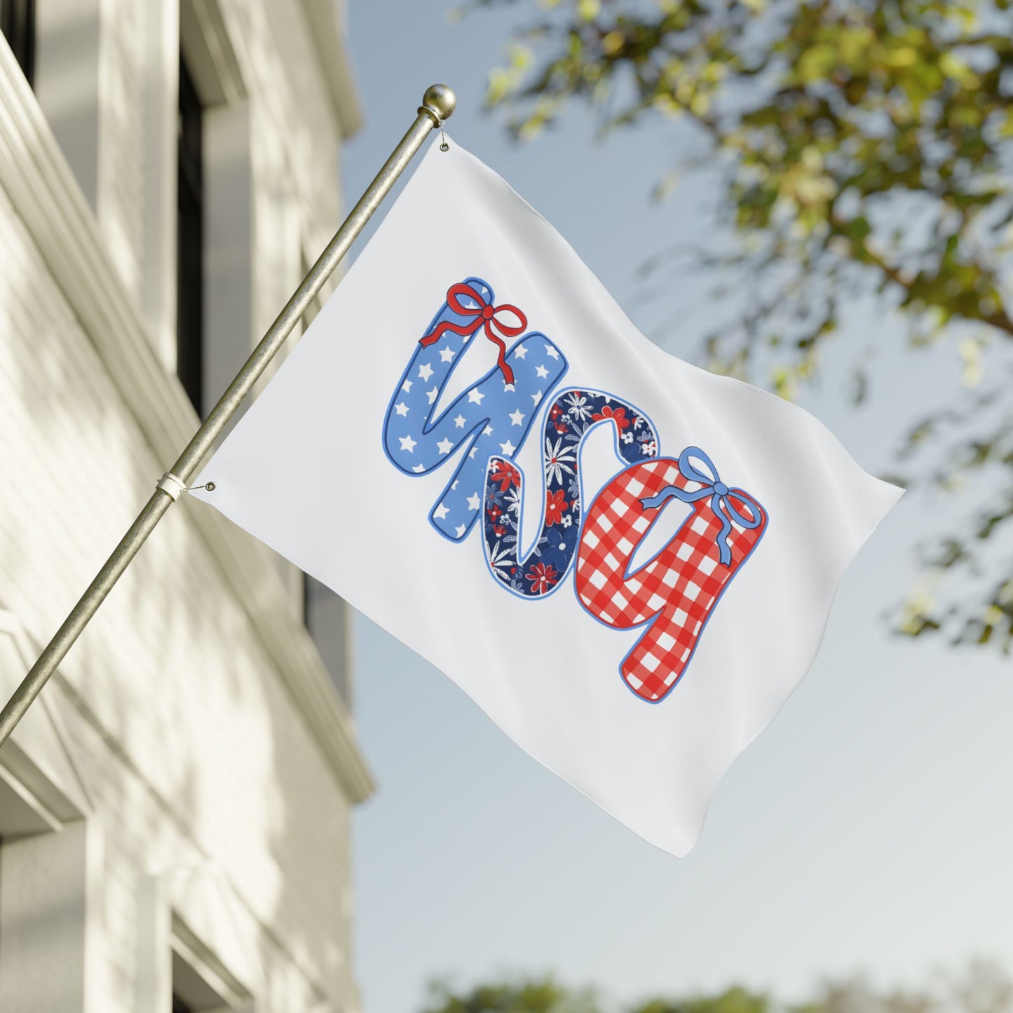Patriotic USA Double-Sided Garden Flag - Red White Blue Ribbon Letters (4th of July)