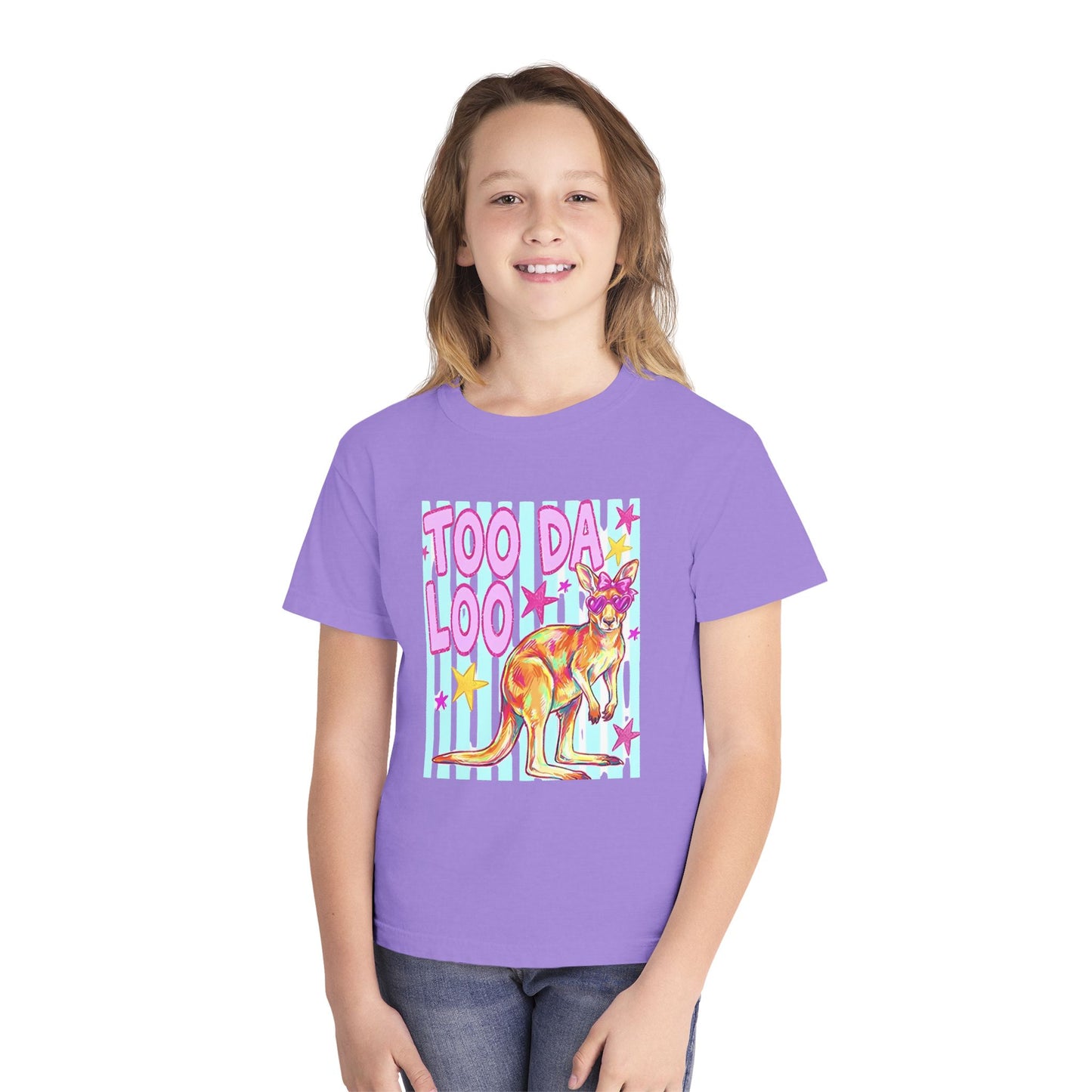 Too Da Loo Kangaroo Youth Tee — Retro Pastel Aussie Animal Shirt