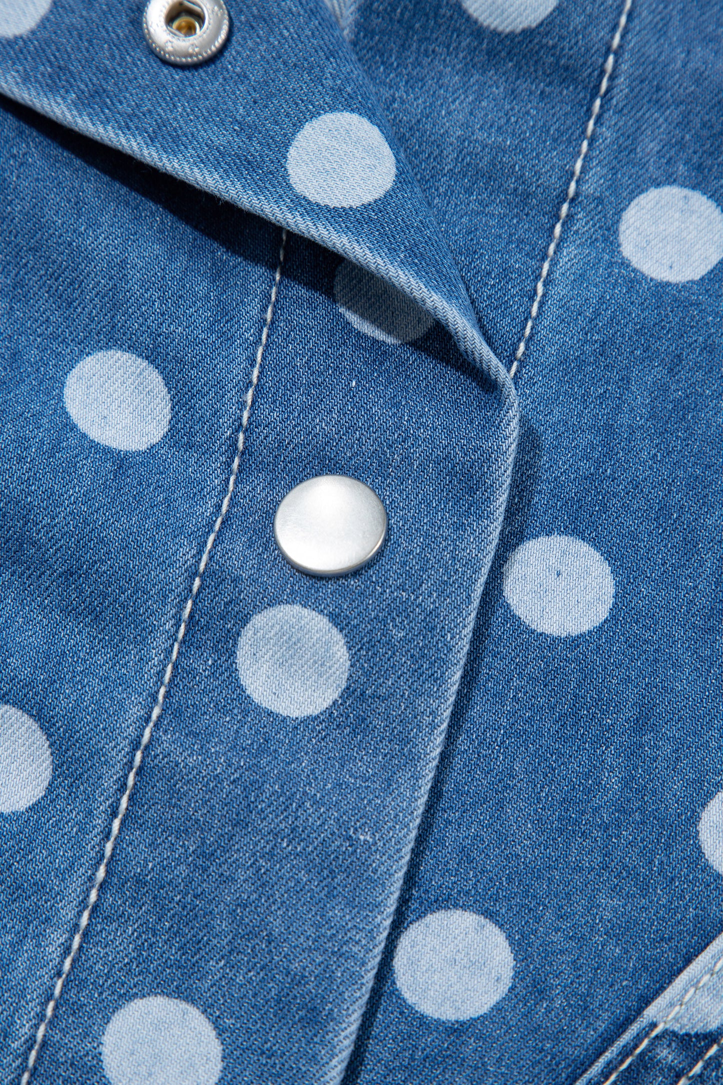 Blue Polka Dot Long Sleeve Collar Shift Tunic Denim Jacket