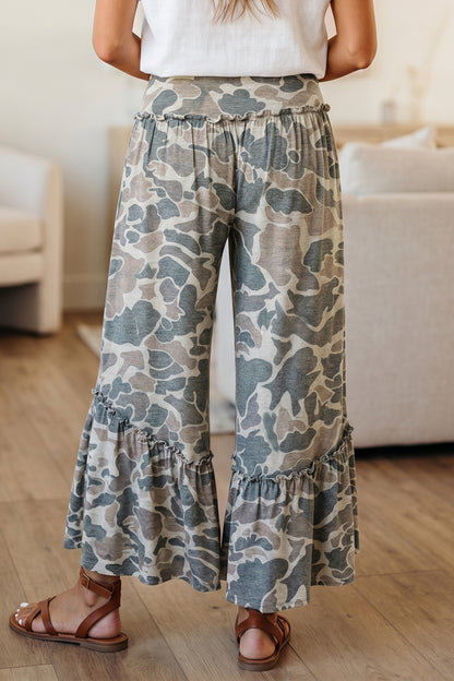 Multicolour Camo Print Wide Leg Casual Pants